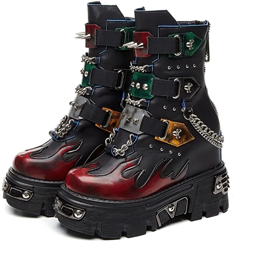 Anthony Wang Womens Size 5 Chain Studded Zip Platform Boots